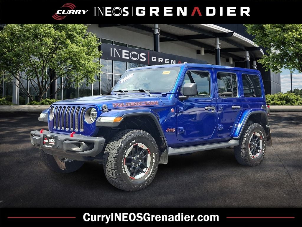 2020 Jeep Wrangler Unlimited Rubicon in Ocean Blue Metallic Clearcoat — front three-quarter view