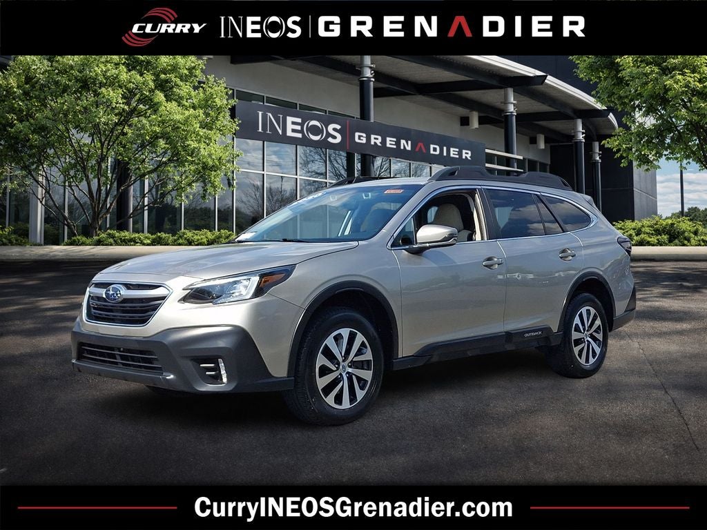 2020 Subaru Outback Premium in Tungsten Metallic — front three-quarter view